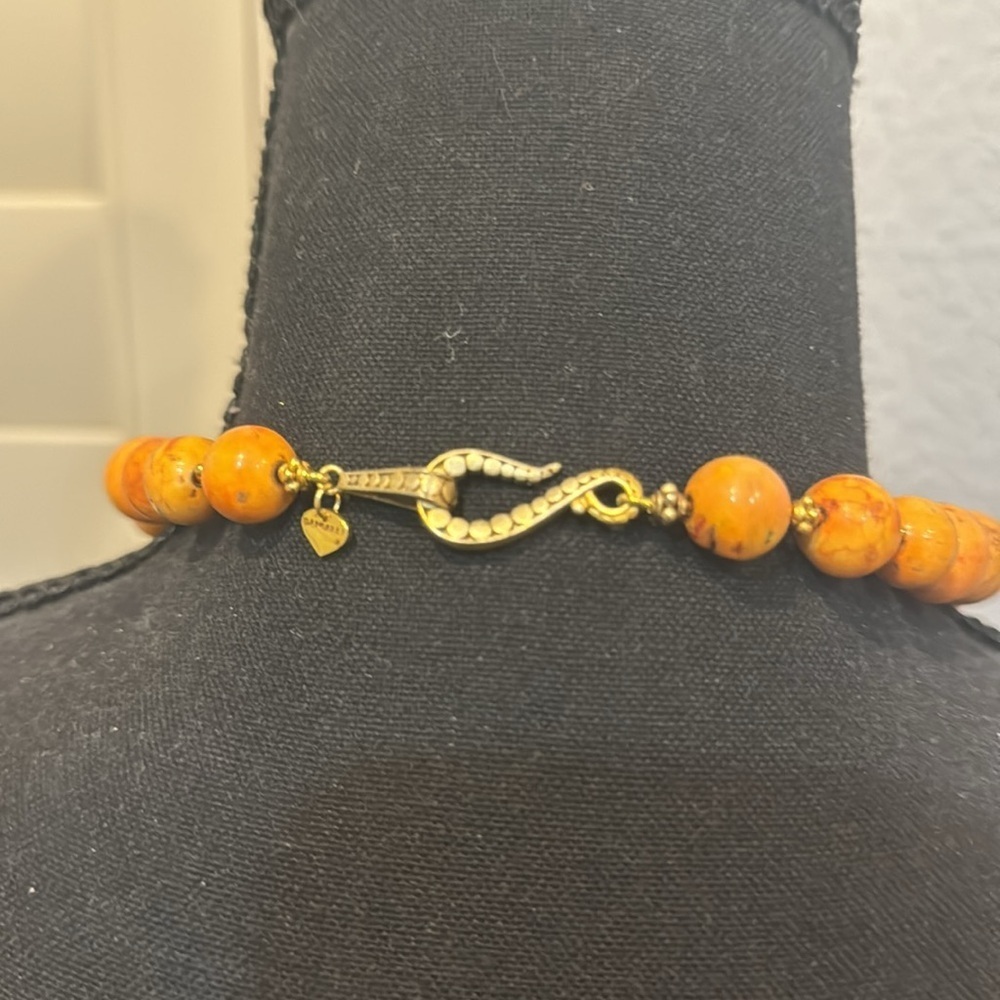 Butternut Amber Beaded Signed Damalli fine jewelry necklace Brass Gorgeous - Picture 5 of 9